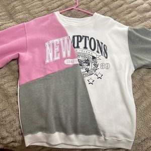 Hollister crewneck, size XS, mix of pink, white, grey, and navy blue.